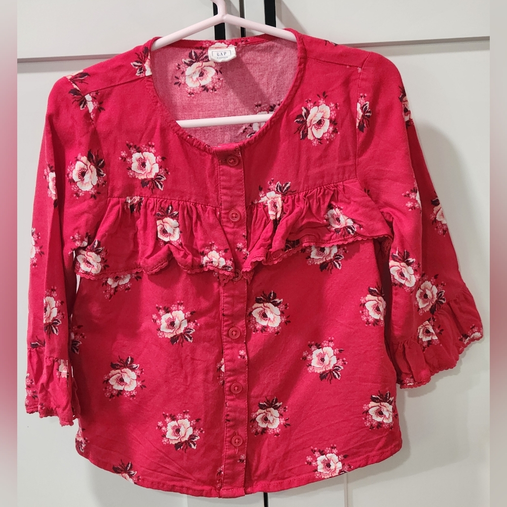 GAP Kids Red Floral Ruffle Blouse